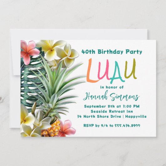 Invitations de fête d'anniversaire de l'Hawaï trop (Devant)