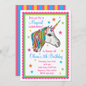 Invitations de fête d'anniversaire de licorne (Devant / Derrière)
