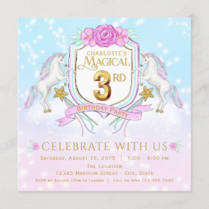 Invitations de fête d'anniversaire de licorne de