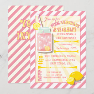 Invitations de fête d'anniversaire de limonade ros