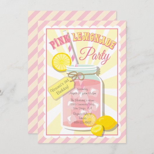 Invitations de fête d'anniversaire de limonade ros (Devant / Derrière)