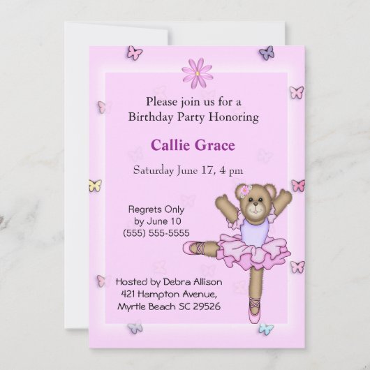 Invitations de fête d'anniversaire de l'ours de Ba (Devant)