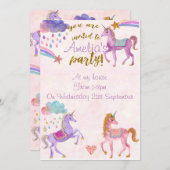 invitations de fête d'anniversaire de l'Unicorne o (Devant / Derrière)