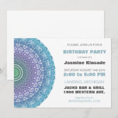 Invitations de fête d'anniversaire de Mandala bleu (Devant / Derrière)