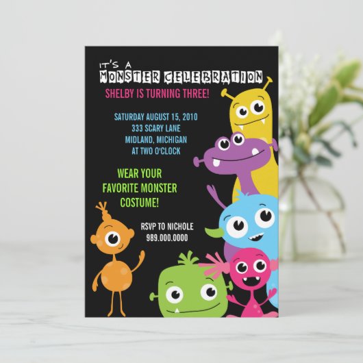 Invitations de fête d'anniversaire de Monster Bash (Debout devant)