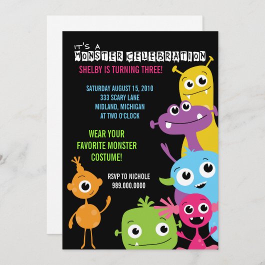 Invitations de fête d'anniversaire de Monster Bash (Devant / Derrière)
