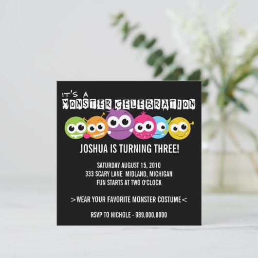 Invitations de fête d'anniversaire de Monster Bash (Debout devant)