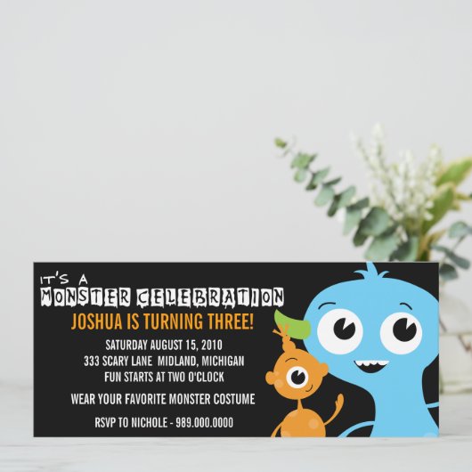 Invitations de fête d'anniversaire de Monster Bash (Debout devant)