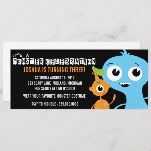Invitations de fête d'anniversaire de Monster Bash (Devant / Derrière)