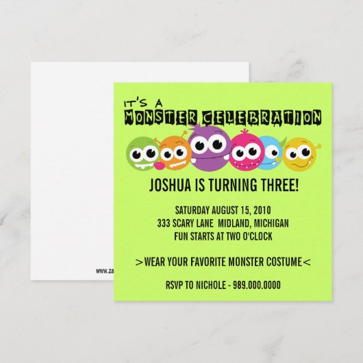 Invitations de fête d'anniversaire de Monster Bash (Devant / Derrière)