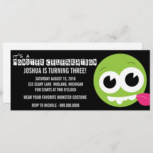 Invitations de fête d'anniversaire de Monster Bash (Devant / Derrière)