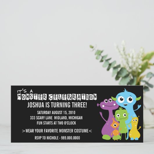 Invitations de fête d'anniversaire de Monster Bash (Debout devant)
