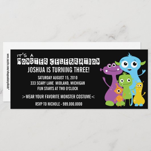 Invitations de fête d'anniversaire de Monster Bash (Devant / Derrière)