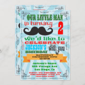 Invitations de fête d'anniversaire de Moustache (Devant / Derrière)