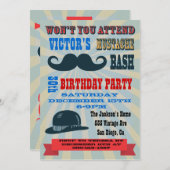 Invitations de fête d'anniversaire de moustache (Devant / Derrière)