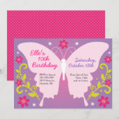 Invitations de fête d'anniversaire de papillon (Devant / Derrière)
