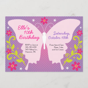 Invitations de fête d'anniversaire de papillon