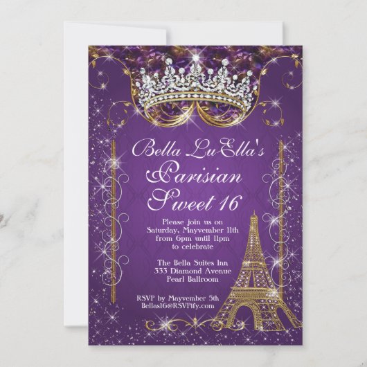 Invitations de fête d'anniversaire de Paris Bling (Devant)