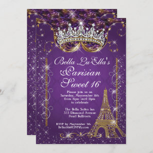 Invitations de fête d'anniversaire de Paris Bling