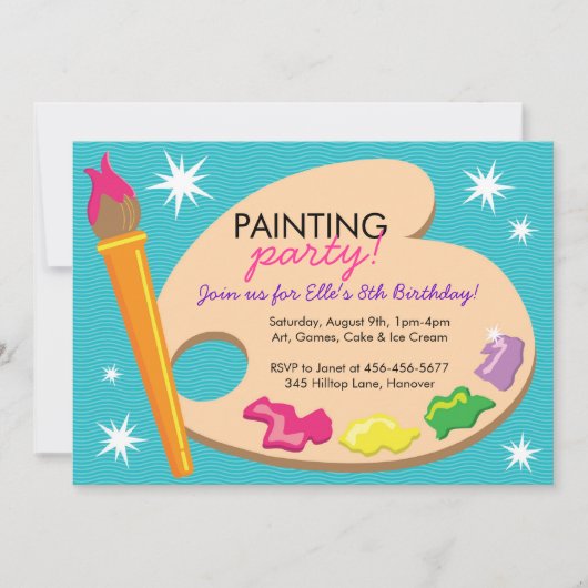 Invitations de fête d'anniversaire de peinture et (Devant)
