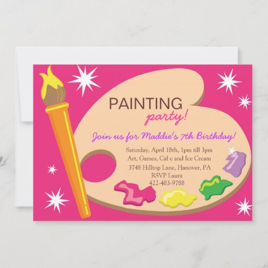 Invitations de fête d'anniversaire de peinture et (Devant)