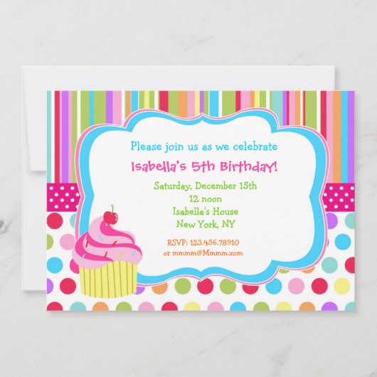 Invitations de fête d'anniversaire de petit gâteau (Devant)