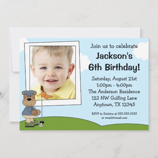 Invitations de fête d'anniversaire de photo d'ours (Devant)