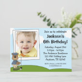 Invitations de fête d'anniversaire de photo d'ours (Debout devant)