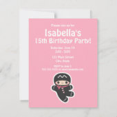 Invitations de fête d'anniversaire de Pink Ninja (Dos)