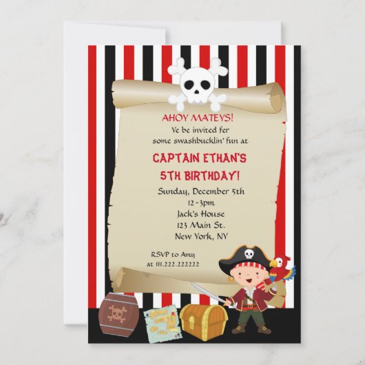 Invitations de fête d'anniversaire de pirate (Devant)