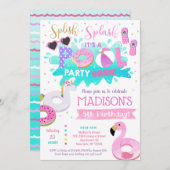 Invitations de fête d'anniversaire de piscine pour (Devant / Derrière)