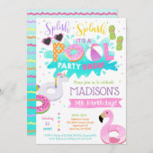 Invitations de fête d'anniversaire de piscine pour (Devant / Derrière)