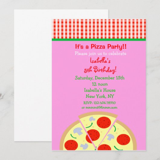 Invitations de fête d'anniversaire de pizza (Devant / Derrière)