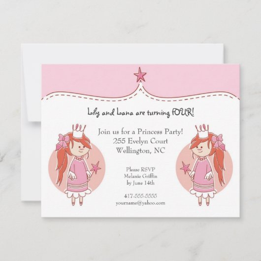 Invitations de fête d'anniversaire de princesse (Devant)