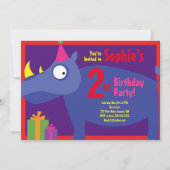 Invitations de fête d'anniversaire de Rhino Animal (Devant)