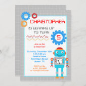 Invitations de fête d'anniversaire de robot (Devant / Derrière)