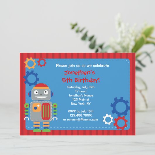 Invitations de fête d'anniversaire de robot (Debout devant)