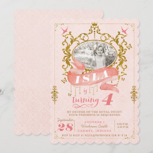 Invitations de fête d'anniversaire de rose et de (Devant / Derrière)