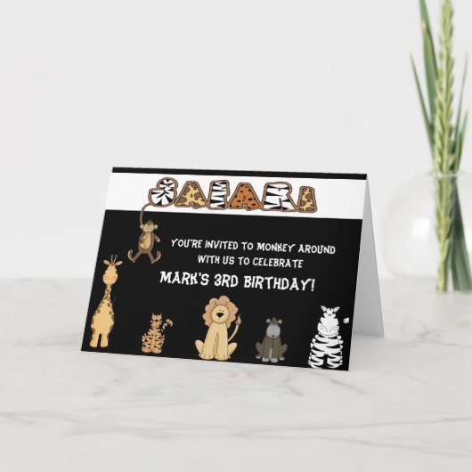Invitations de fête d'anniversaire de safari (Devant)