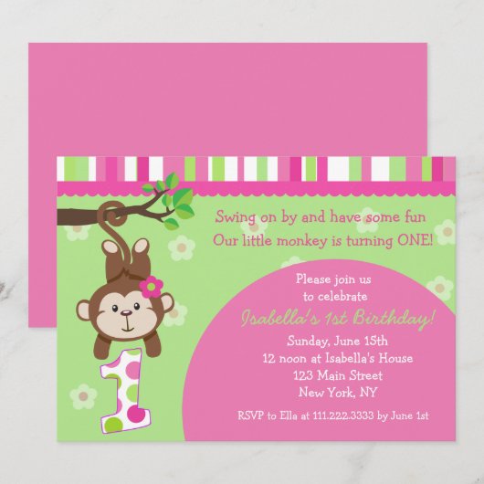 Invitations de fête d'anniversaire de singe (Devant / Derrière)