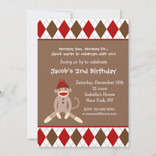 Invitations de fête d'anniversaire de singe de (Devant)