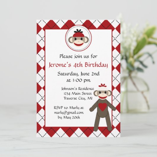 Invitations de fête d'anniversaire de singe de (Debout devant)