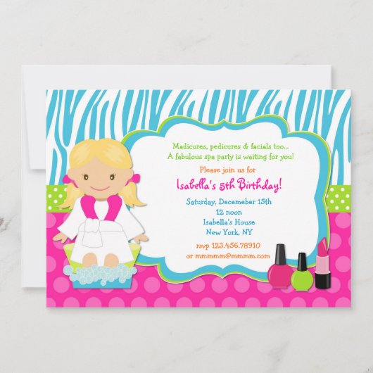 Invitations de fête d'anniversaire de spa (Devant)