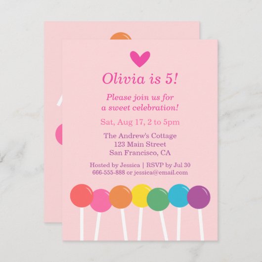 Invitations de fête d'anniversaire de sucrerie de (Devant / Derrière)