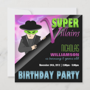 Invitations de fête d'anniversaire de Super Villai
