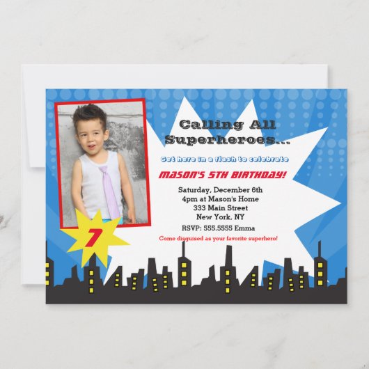Invitations de fête d'anniversaire de Superhero (Devant)