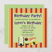 Invitations de fête d'anniversaire de sushi (Devant / Derrière)