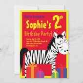 Invitations de fête d'anniversaire de Zebra Animal (Devant)