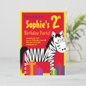 Invitations de fête d'anniversaire de Zebra Animal (Debout devant)