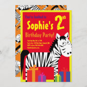 Invitations de fête d'anniversaire de Zebra Animal (Devant / Derrière)